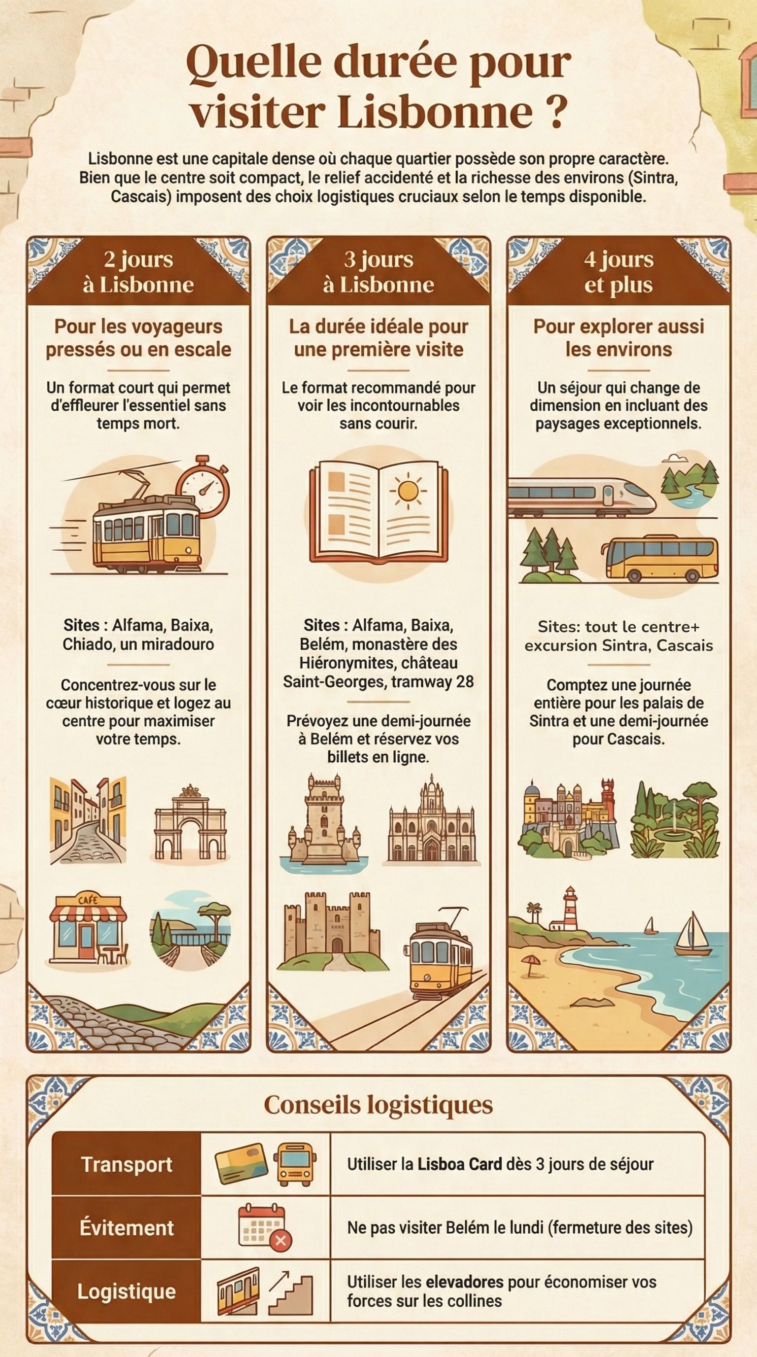 Infographie, visiter Lisbonne en 2, 3 et 4 jours