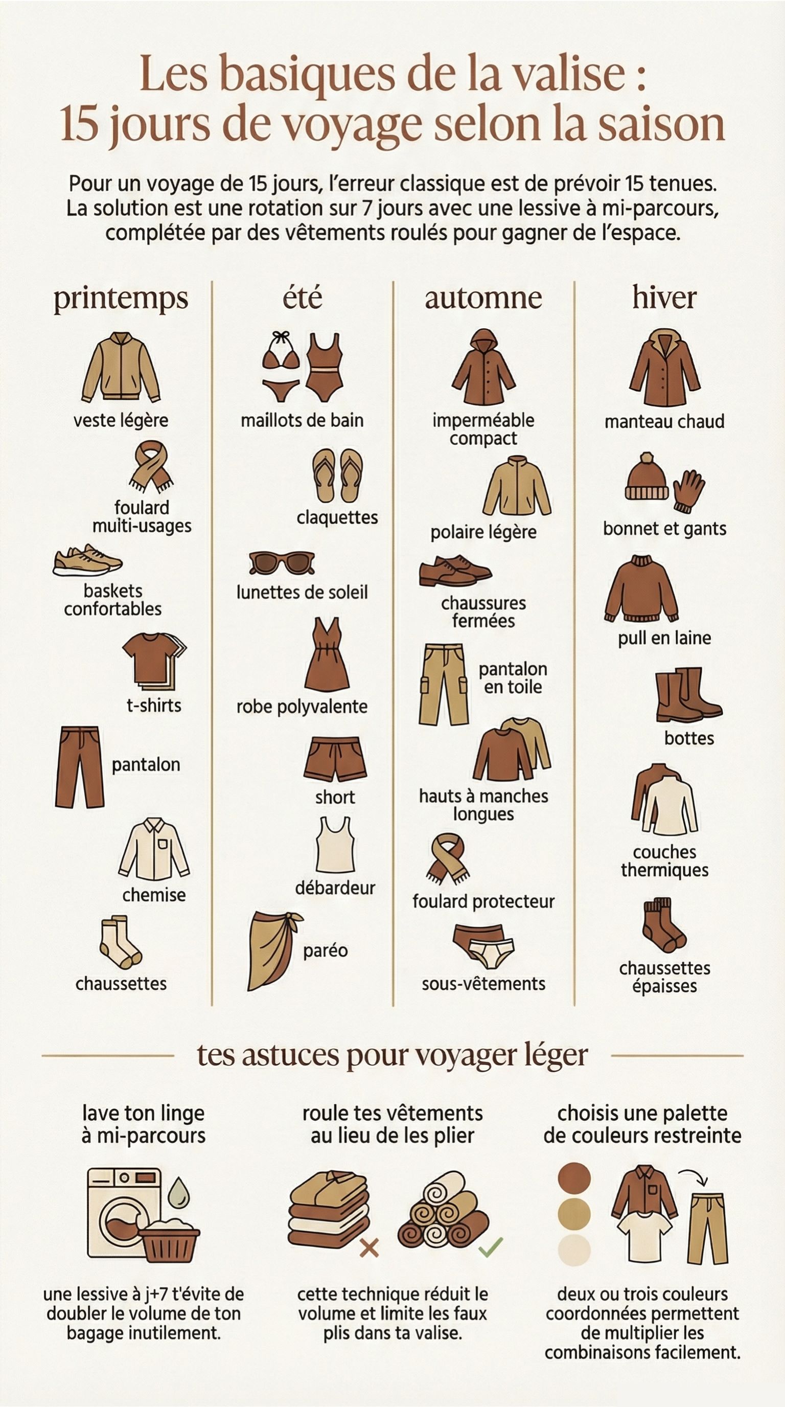 Infographie combien de tenue pour 15 jours de vacances